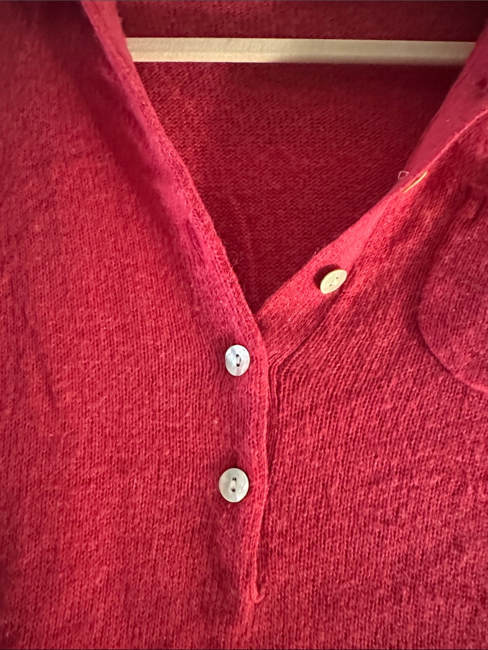 Ladies Collared V-Neck Button Pullover Sweater - Raspberry - Picture 2 of 3
